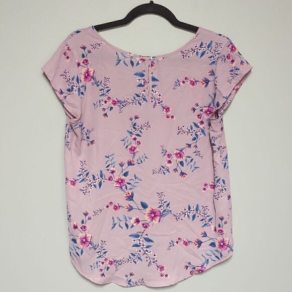 Pink Rose Purple Floral V Neck Blouse - Picture 4 of 6